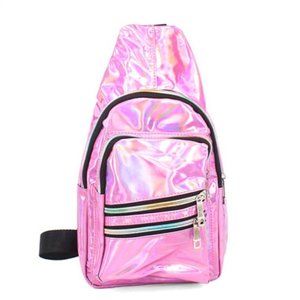 New Men Women Shiny Luminous Holographic Pink Cross Body EDC Sling Bag